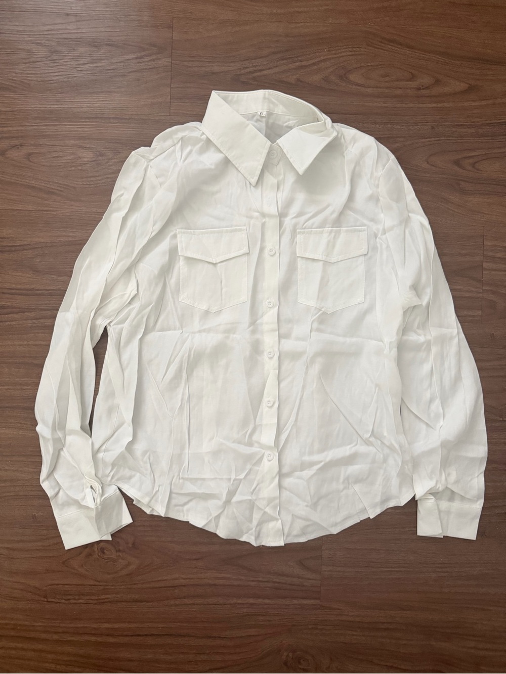 SHEIN White Long Sleeve Button-Up Shirt with Chest Pockets